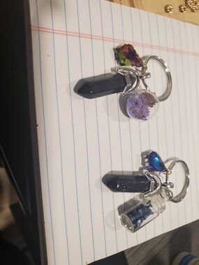 Dark Blue Crystal Point Keychain with Iridescent Charm